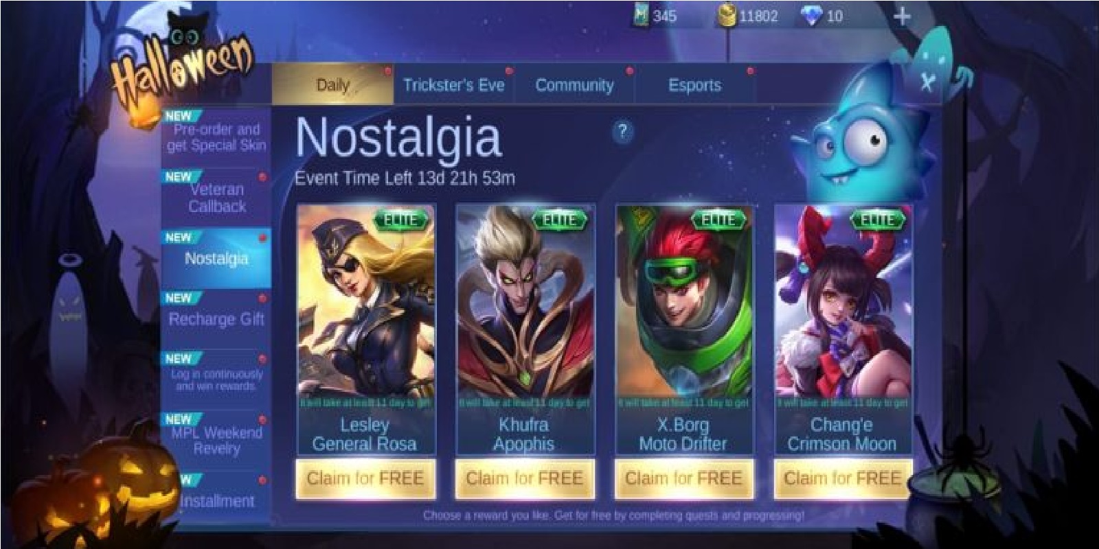 4 Free Skins From The Nostalgia Event Mobile Legends Ml Esports
