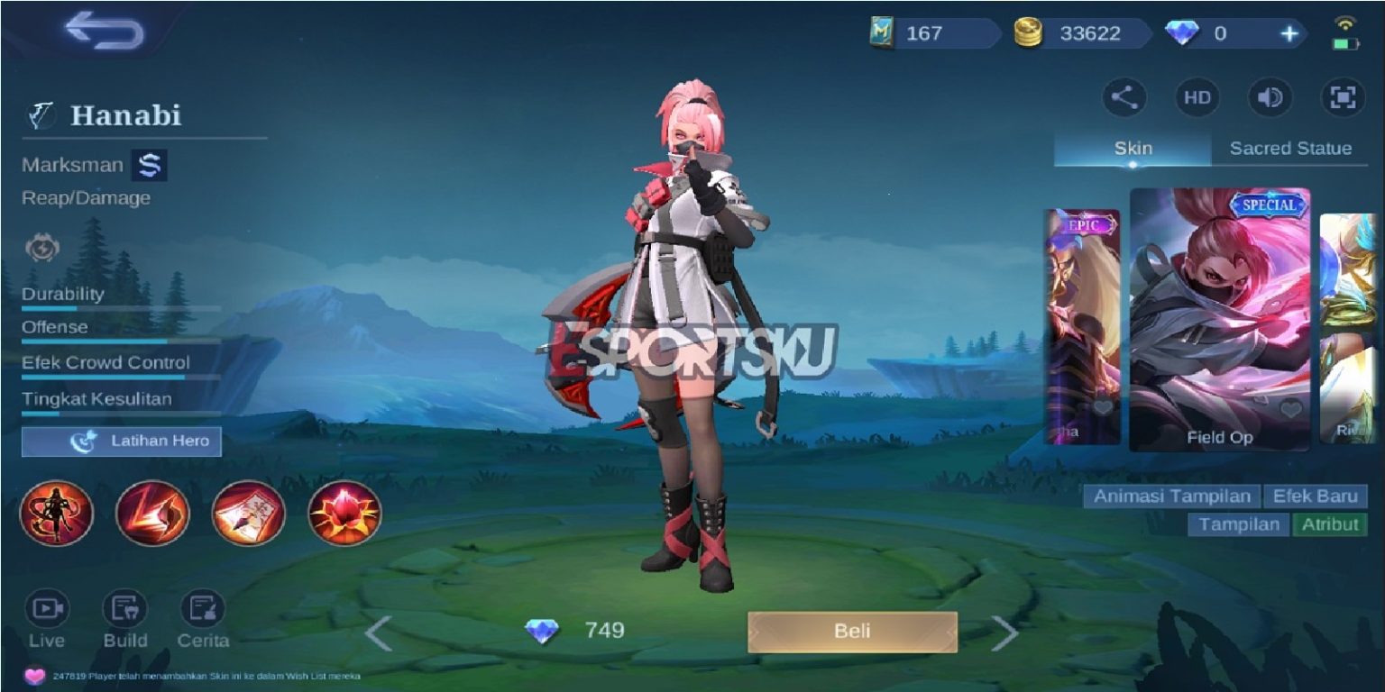 Price of Hanabi Field Op Special Skin Mobile Legends (ML) - Esports